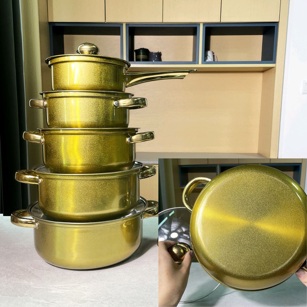 Casseroles inox dorées de 5 Pièces