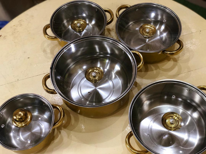 Casseroles inox dorées de 5 Pièces