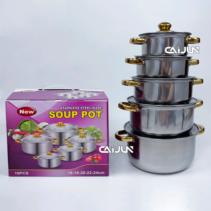 Casseroles inox dorées de 5 Pièces