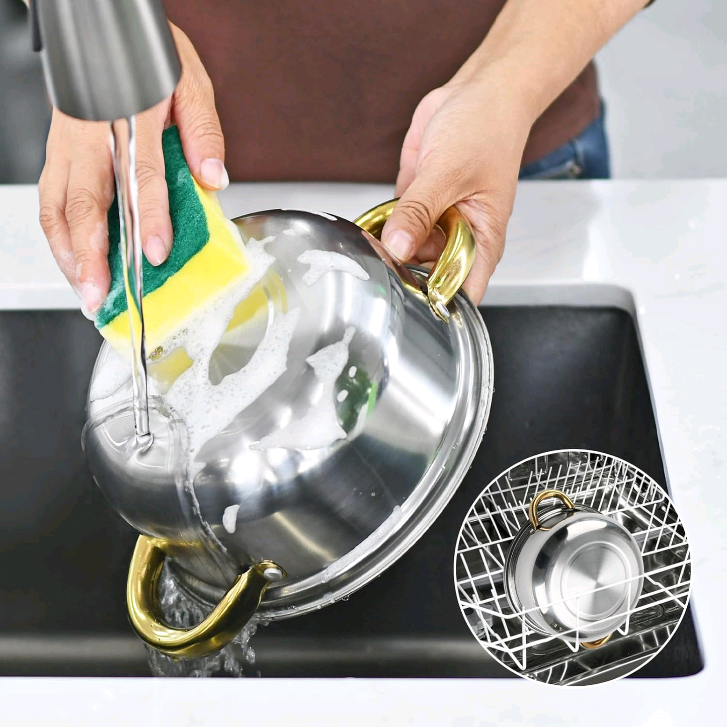 Casseroles inox dorées de 5 Pièces