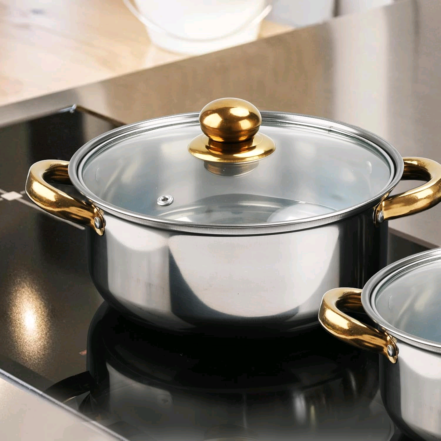 Casseroles inox dorées de 5 Pièces