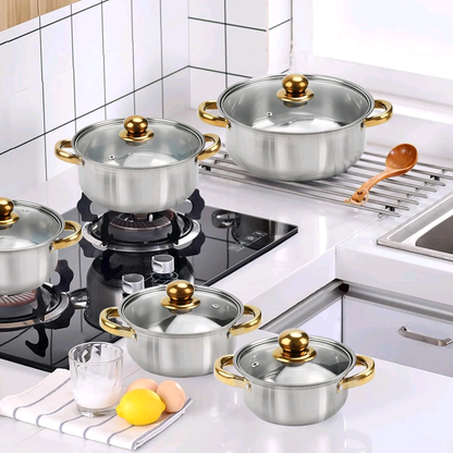 Casseroles inox dorées de 5 Pièces