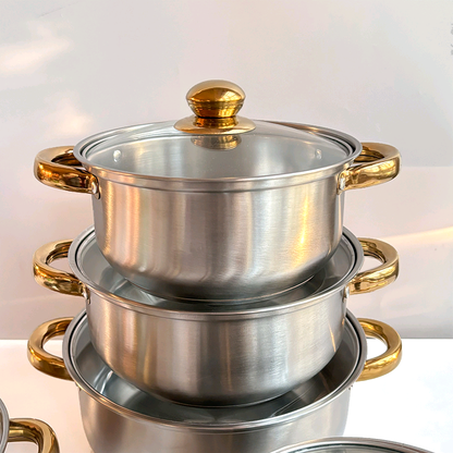 Casseroles inox dorées de 5 Pièces